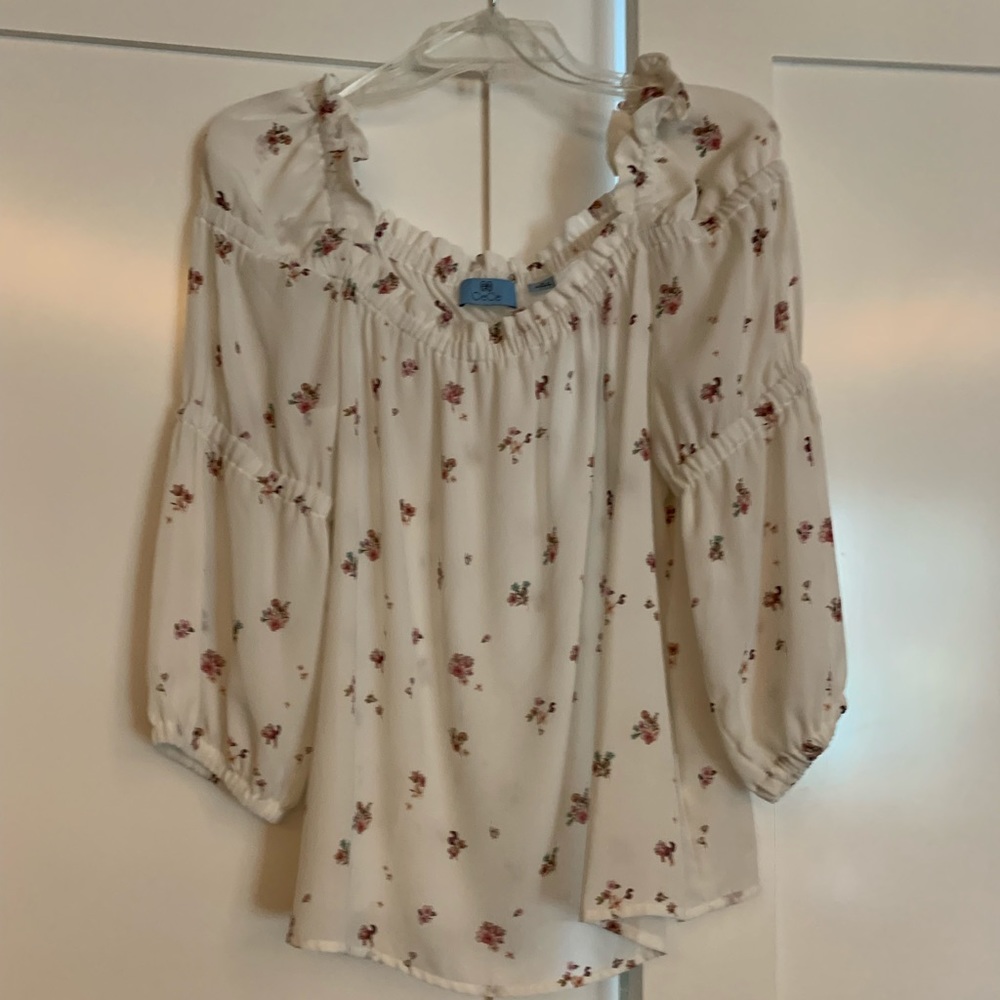 CeCe - white/pink flowers blouse size M